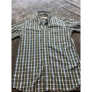 Beretta Button Down Shirt Medium ShortSleeve Green Plaid Pocket Cotton Logo Mens